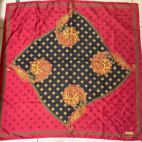 Coach Silk Made in Italy Red and Black Scarf with Gold Paisley - Picture 1 of 4